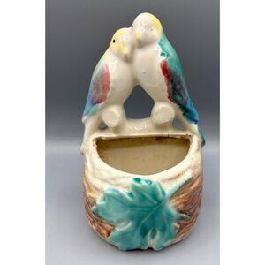 Vtg Ceramic Love Bird Planter Vase Hand Painted Wall Pocket